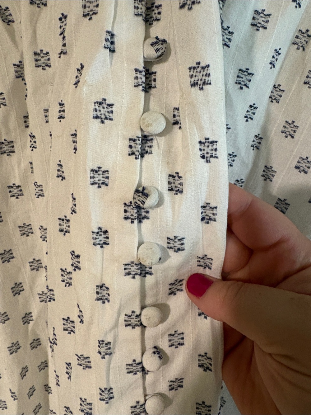 Anthropologie Katerina Button front White and Navy Midi Dress with V-Neck 2x - Picture 4 of 6